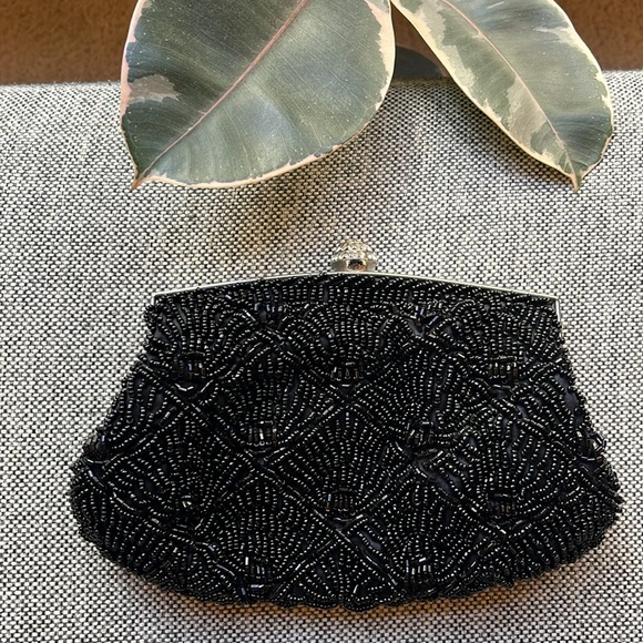 Vintage Black Beaded clutch bag with silver chain , Circa 2007 - Picture 8 of 17